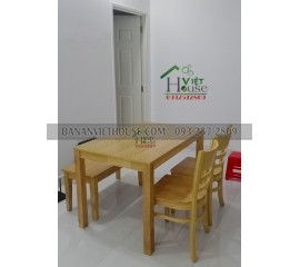 Set Bàn ăn gia đình ghế bench mặt gỗ giá rẻ (1 bàn + 02 ghế đơn mặt gỗ + 01 bench mặt gỗ)