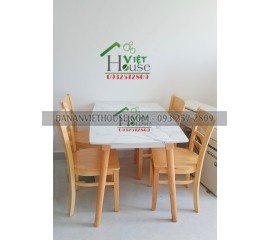 Bộ Bàn ăn giả đá mặt ghế gỗ giá rẻ - Việt House (1m2+ 4 ghế)